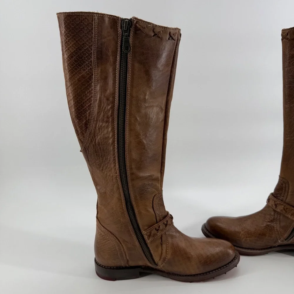 Bed‎ Stu Cobbler Series Distressed Riding Boots Womens 7 Brown Leather Tall